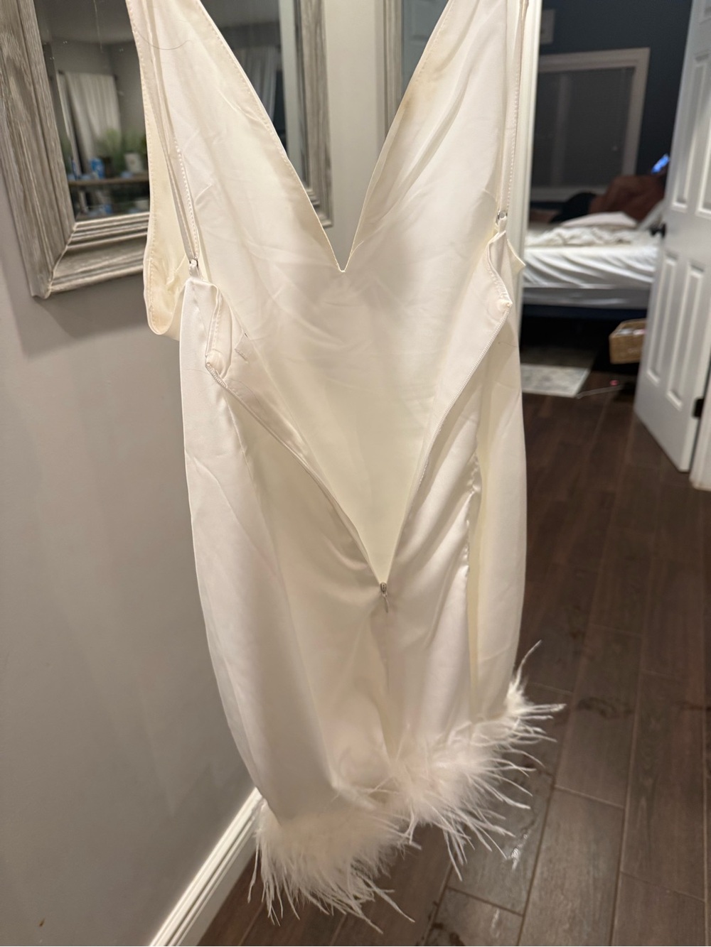 Peppermayo White Satin Dress with V-Neck